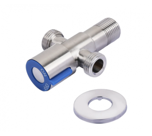 Кран  угловой для совместного подключ. лейки биде и бочка унитаза , 1/2x1/2x1/2  из нерж TIM (60/1)