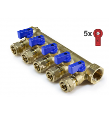 Коллектор с шар. краном 3/4" г/ш х 16 - 5 вых универс. TIM (7/шт)