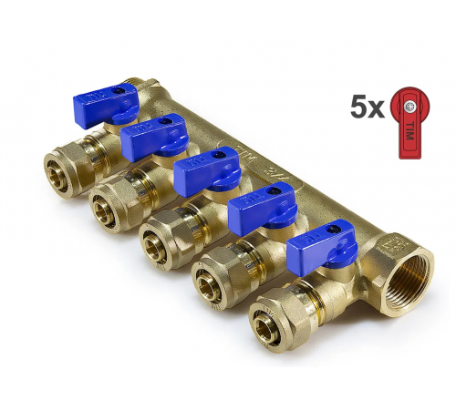 Коллектор с шар. краном 3/4" г/ш х 16 - 5 вых универс. TIM (7/шт)