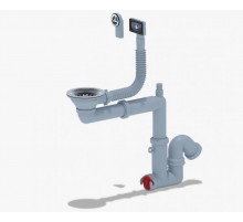 Сифон Ани  3 1/2"*40 смещ. с отводом для стир. машины с  гибким круглым и прямоуг. переливом (20/1)