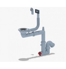 Сифон Ани  3 1/2"*40 смещ. с отводом для стир. машины с  гибким круглым и прямоуг. переливом (20/1)