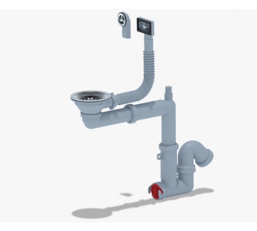 Сифон Ани  3 1/2"*40 смещ. с отводом для стир. машины с  гибким круглым и прямоуг. переливом (20/1)