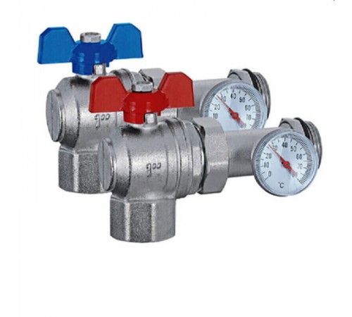 Кран шаровой  угловой с полусгоном и термометром   1" ТИМ   (12пар)