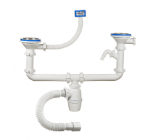 Сифон 2-ой 3 1/2 х 40 с носиком, переливом квадратным и гофрой 40х50 (11/шт)