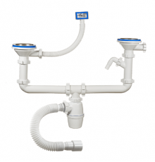 Сифон 2-ой 3 1/2 х 40 с носиком, переливом квадратным и гофрой 40х50 (11/шт)