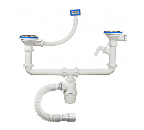 Сифон 2-ой 3 1/2 х 40 с носиком, переливом квадратным и гофрой 40х50 (11/шт)