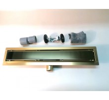 Трап с решеткой  защита от запаха:(сухой +гидрозатвор)  (70*600мм)  глянцевое золото  Тим (4/1)