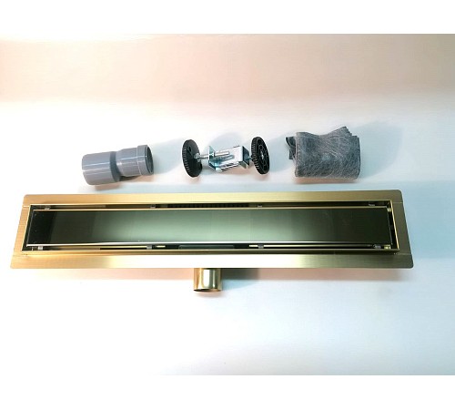 Трап с решеткой  защита от запаха:(сухой +гидрозатвор)  (70*800мм)  глянцевое золото  Тим (4/1)