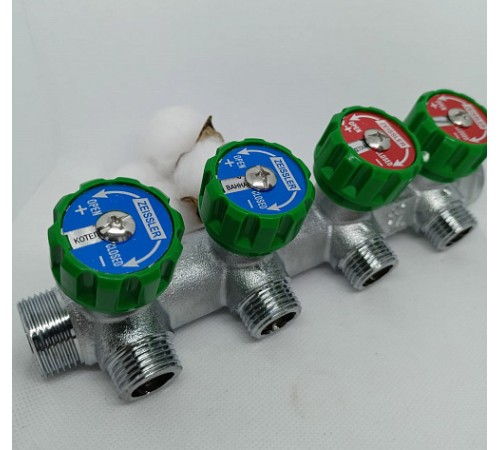 Коллектор регулирующий  под плоскую прокладку 3/4*1/2 -4 выхода. Zeissler (20/1)