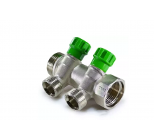 Коллектор с вентилями 135°  никел под «ЕВРОКОНУС». 3/4*3/4 (2 вых)  Тим (20/2)