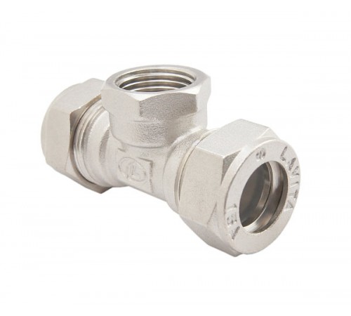 Тройник труба - вн. резьба - труба для гофр/нерж (никелир) 15*1/2F Zeissler (60/10)