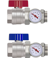 Кран шаровый с амер прямой. под термометр 1"  кр.+син.  M308-4 Тим (20/1шт)