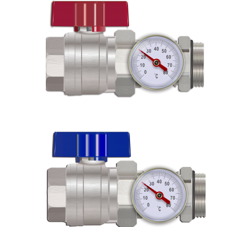 Кран шаровый с амер прямой. под термометр 1"  кр.+син.  M308-4 Тим (20/1шт)