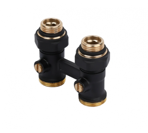 Мультифлекс прямой для нижнего подключ. рад,  с шар. кранами  1/2" x 3/4"  черный  TIM (20/1)