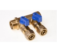 Коллектор с шар. краном 1" г/ш х 20 - 2 вых. холодный + унивTIM (10/шт)