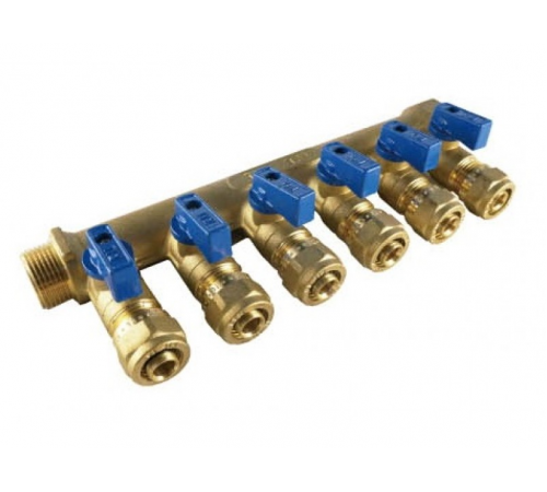 Коллектор с шар. краном 3/4" г/ш х 16 - 6 вых. холодный TIM (8/шт)