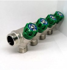 Коллектор под евроконус 3/4 с вентилями 135 * никель 4 вых TIM (16/шт)