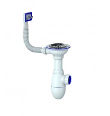 Сифон для мойки с выпуском 3 1/2 и квадратным переливом Юникорн