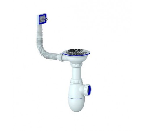 Сифон для мойки с выпуском 3 1/2 и квадратным переливом Юникорн