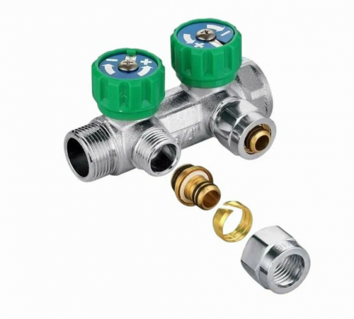 Коллектор никель. 3/4 х 1/2ш - 2 выхc с евроконусами под мп ТИМ