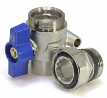 Кран+тройник под манометр угловой синий об ТИМ