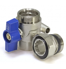 Кран+тройник под манометр угловой синий об ТИМ