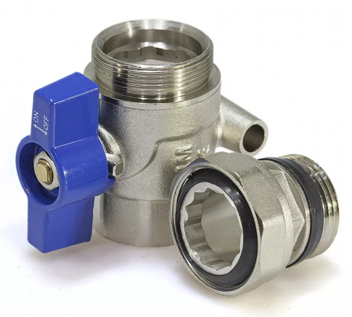 Кран+тройник под манометр угловой синий об ТИМ