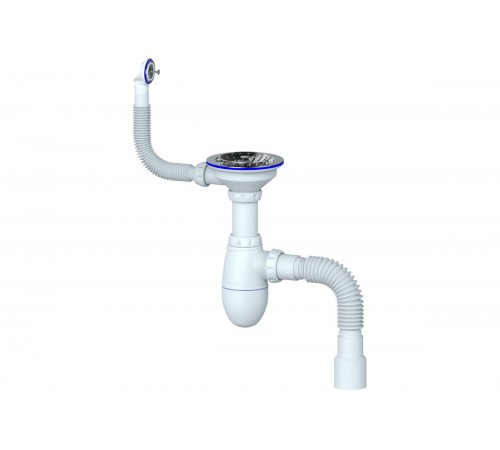 Сифон с гибкой трубой переливом, 3/1/2 с нерж. чашкой круг.  Ø 115 B426 Юникорн (30/шт)