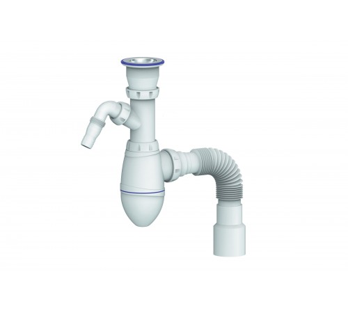 Сифон для раковины с прикруч. выпуском 1 1/2 с носиком и гофрой 40 х 40 х 50 Юникорн