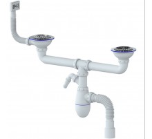 Сифон для 2-ой мойки  31/2 c квадр. переливом