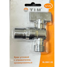 Кран угловой с отражателем,хром в блистере1/2 x 1/2  TIM (50/1)