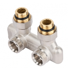 Угловой перекрёстный НВ узел: запорные вентили, ниппели 1/2"*3/4"Е (48/6) Тим