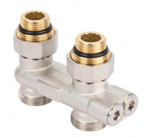 Прямой перекрёстный НВ узел: запорные вентили, ниппели 1/2"*3/4"Е (48/5) Тим