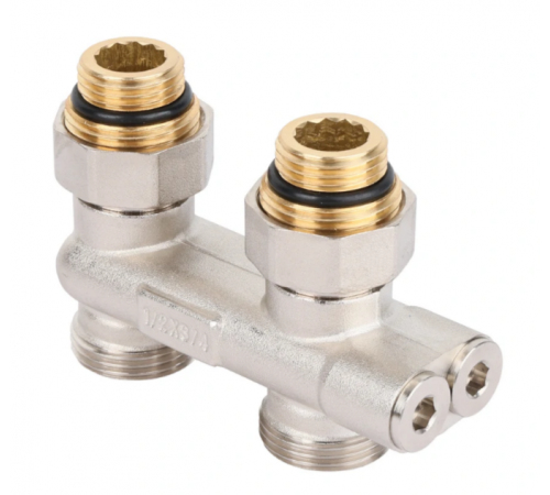 Прямой перекрёстный НВ узел: запорные вентили, ниппели 1/2"*3/4"Е (48/5) Тим