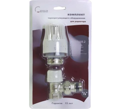 Кран с термоголовкой для рад. в блистере 1/2 угловой Тим (30/шт)