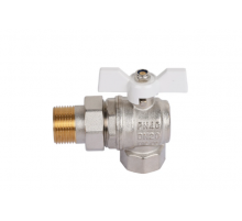 Кран с американкой  угловой 3/4  (бабочка белая ) никель TIM (44/11)