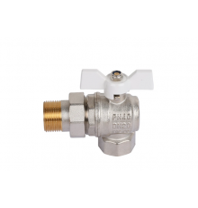 Кран с американкой  угловой 3/4  (бабочка белая ) никель TIM (44/11)