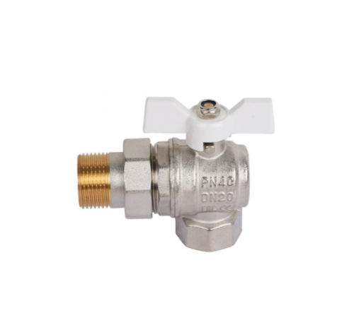 Кран с американкой  угловой 3/4  (бабочка белая ) никель TIM (44/11)