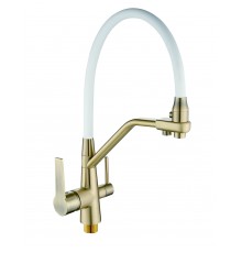 Смеситель для кухни  20037 BR (бронза) (гусак белый) питевой WASSER NOVA