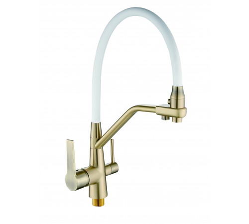 Смеситель для кухни  20037 BR (бронза) (гусак белый) питевой WASSER NOVA