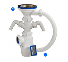 Сифон 3 1/2   с 2-я носиками  и кв. переливом ОРИО А-4013 (27/шт)