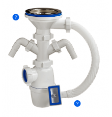 Сифон 3 1/2   с 2-я носиками  и кв. переливом ОРИО А-4013 (27/шт)