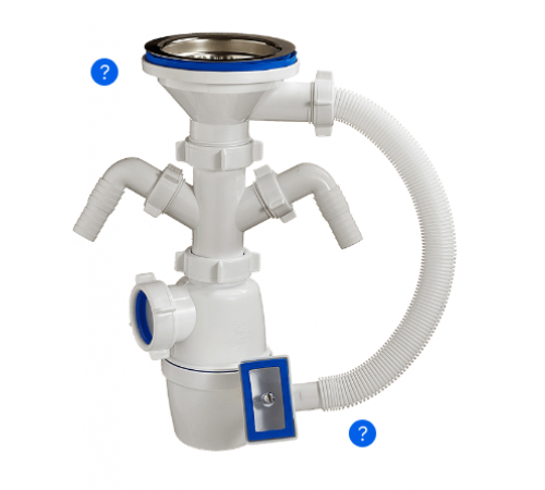 Сифон 3 1/2   с 2-я носиками  и кв. переливом ОРИО А-4013 (27/шт)