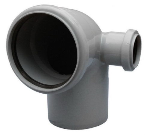 Отвод     ПВХ  110   90гр  с вых на 50 правый  Политэк (40/шт)