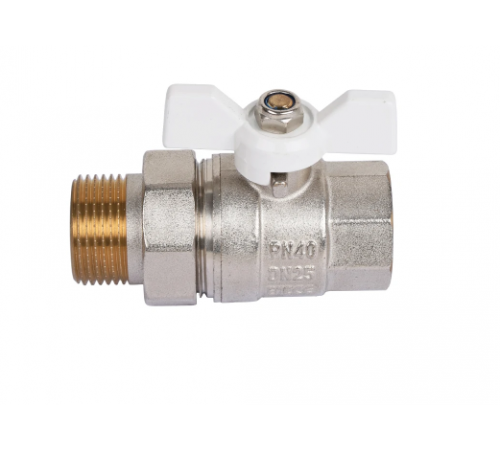 Кран с американкой. 1"  (бабочка белая) никель  TIM (24/6)