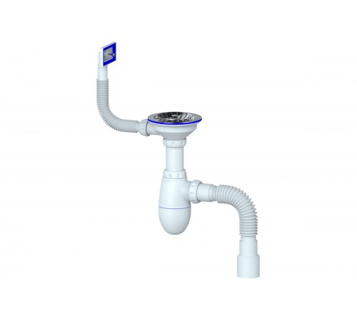 Сифон с гибкой трубой переливом, 3/1/2 с нерж. чашкой квадр. Ø 115 B426 Юникорн по доступной цене.