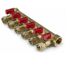 Коллектор с шар. краном 3/4" г/ш х 16 - 6 вых. горячий TIM (8/шт)