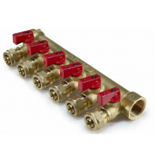 Коллектор с шар. краном 3/4" г/ш х 16 - 6 вых. горячий TIM (8/шт)