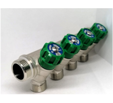 Коллектор с кран-буксами 45 гр 3/4" х 1/2  - 4 вых Зеленый TIM (12/3)
