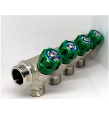 Коллектор с кран-буксами 45 гр 3/4" х 1/2  - 4 вых Зеленый TIM (12/3)
